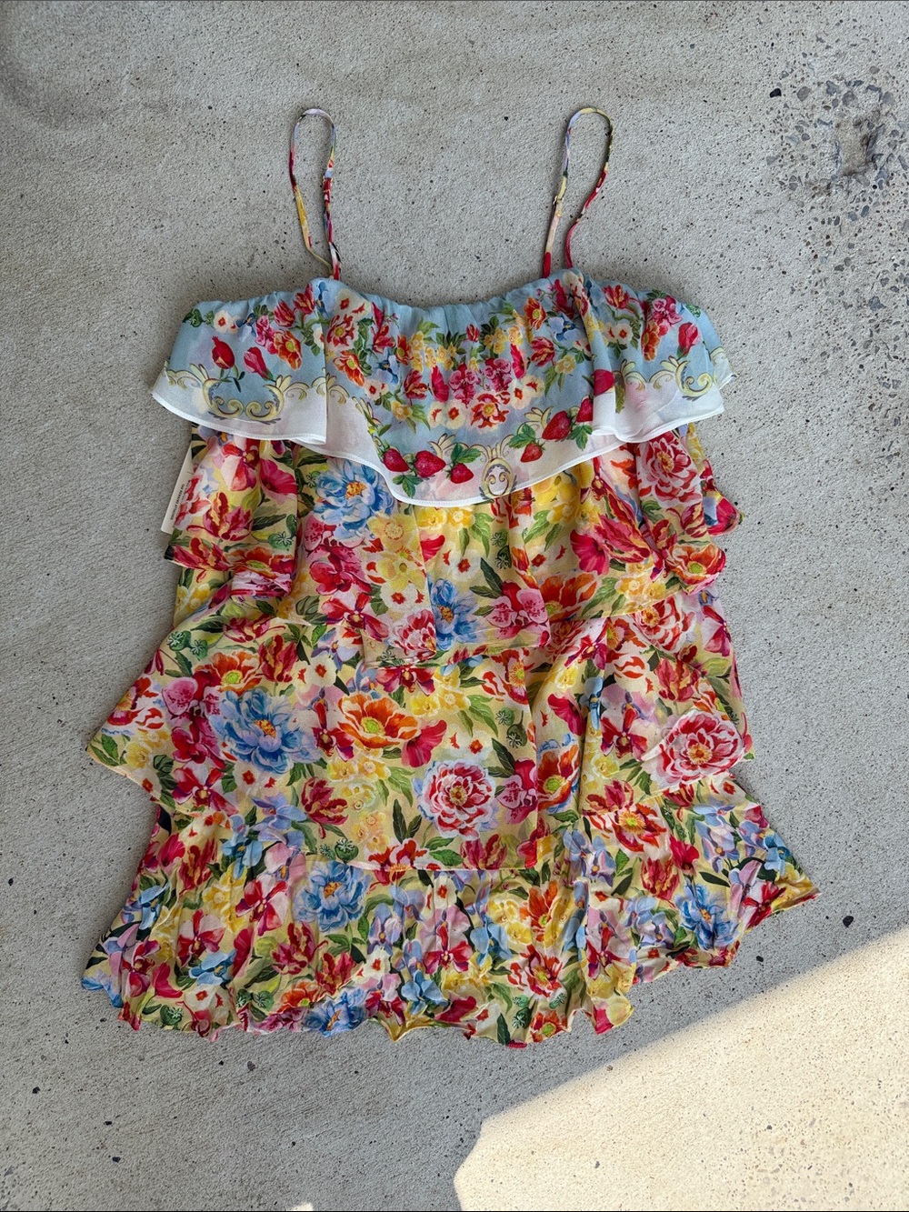NWT Farm Rio x Anthropologie Tiered Ruffle Mini Dress Garden Terrace Pink Medium - Picture 10 of 16